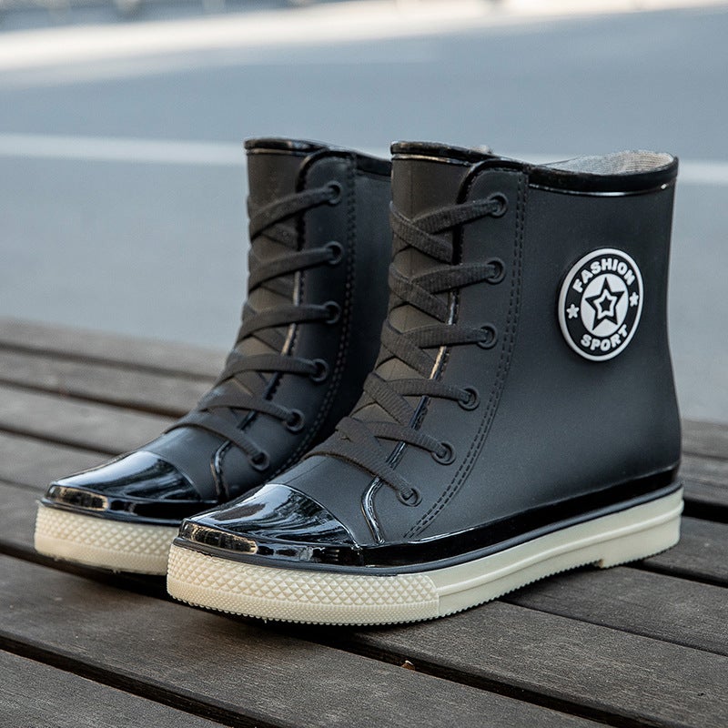 [A Generation Of Hair] Waterproof Shoes Women'S Rain Shoes Short Tube Students Korean Version Of Velvet Cotton Warm Non-Slip Rain Boots Plastic - Image 2